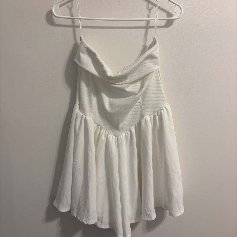 Lulu's Wait on Me White Ribbed Knit Strapless Romper Bridal Fourth of July - Picture 2 of 5